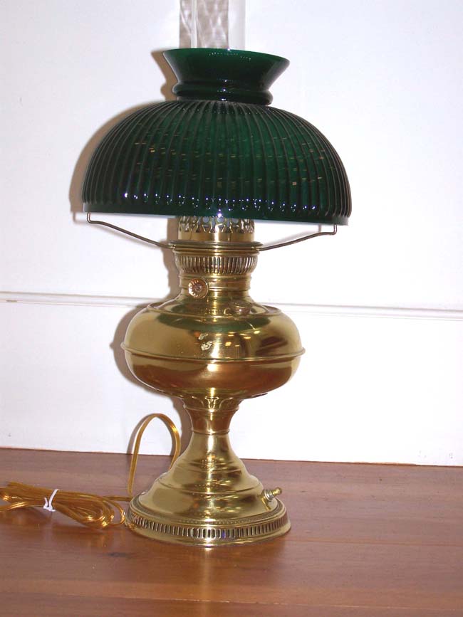 An American Brass Oil Lamp made by RAYO circa 1883, now electrified